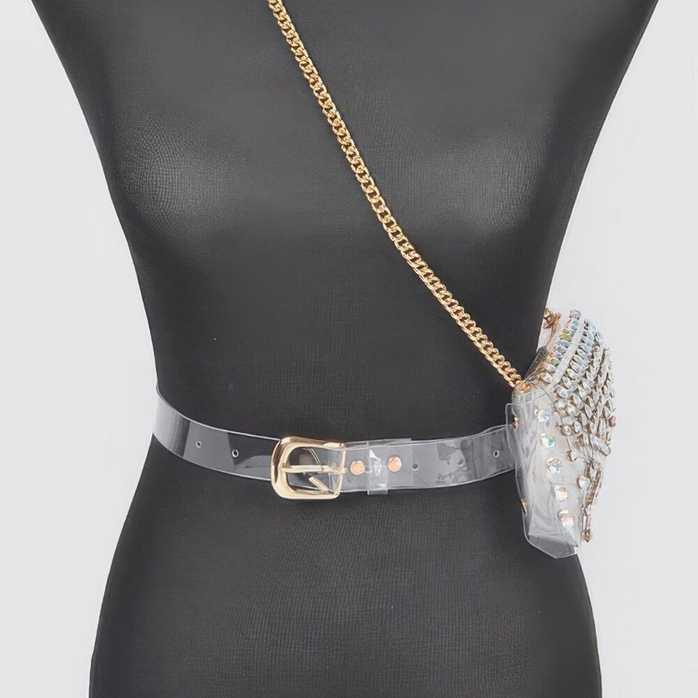 Rhinestone Clear Plus Size Belt Bag W/chain - Picture 3 of 5